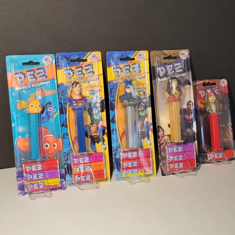 Pez Dispensers Lot Of 5 Unopened Superman Batman Wonder Women Nemo Sparrow